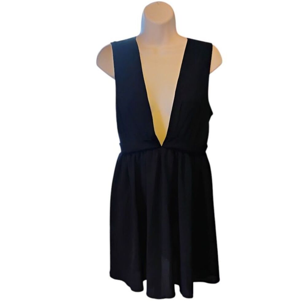 Saints + Secrets Black Sheer Gauzy Chiffon Dress Medium V-Neck Witchy Whimsigoth